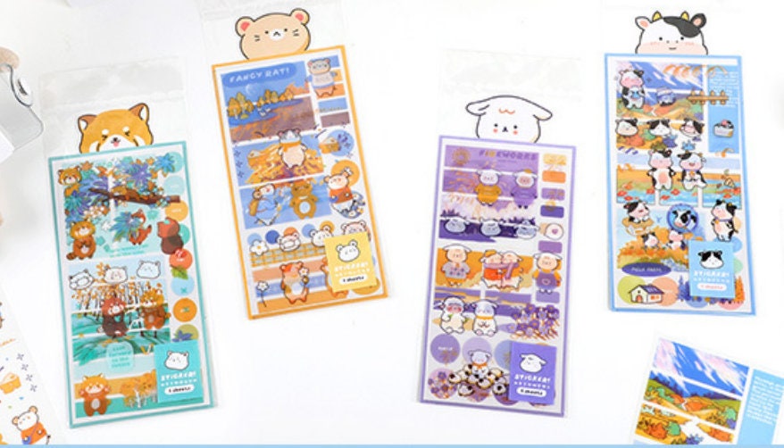 Kawaii animal deco sticker sheet, PET stickers